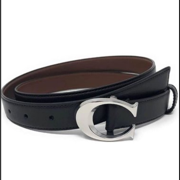 Coach black leather silver C Hardware Belt - Picture 1 of 4